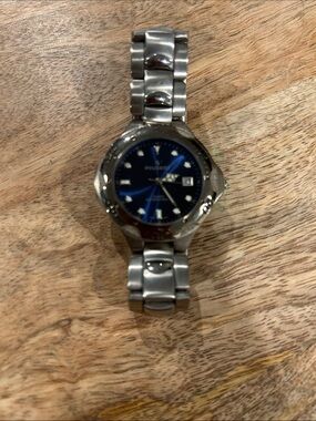 Peugeot Silver Stainless Steel Watch with Blue Dial